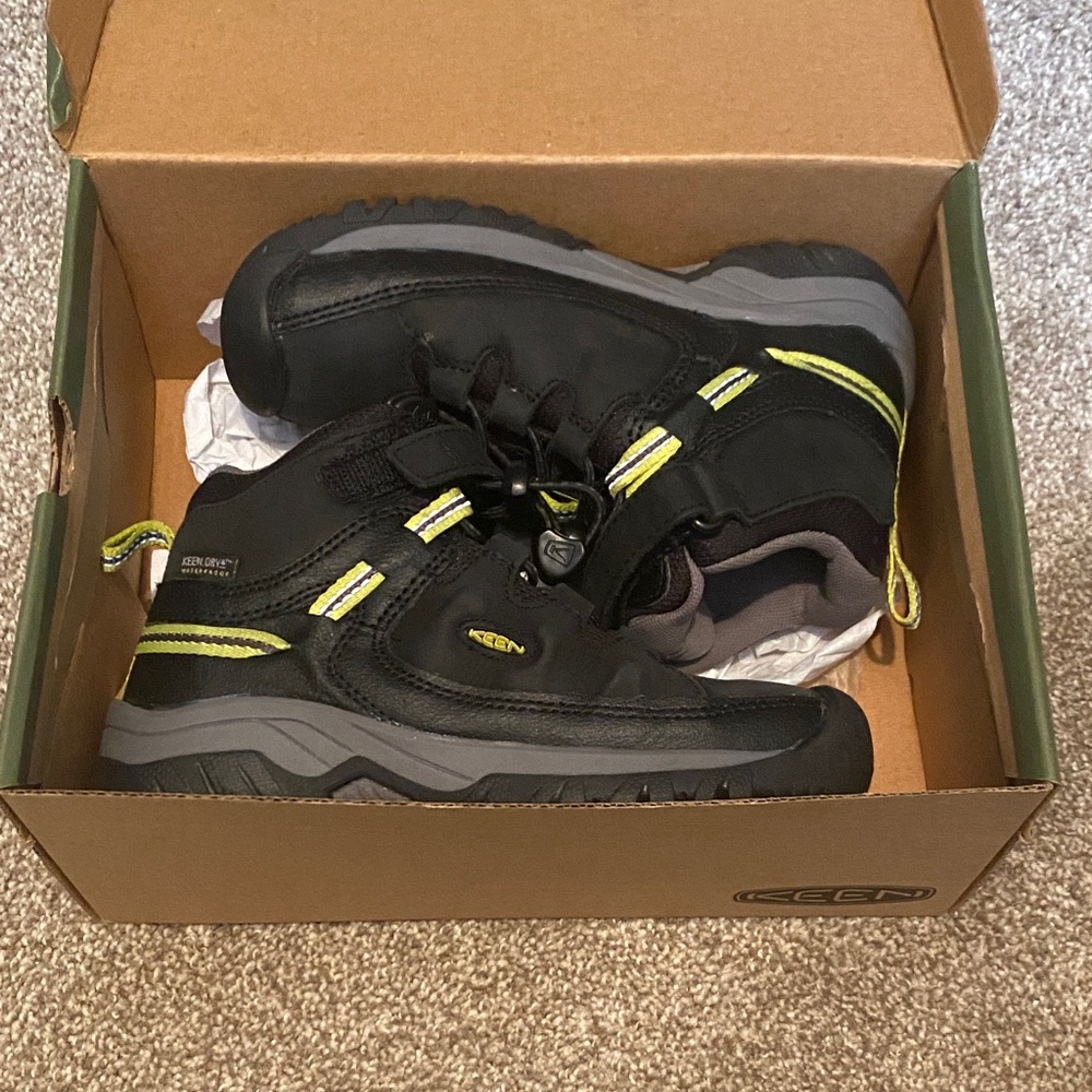 Keen Kids Black Boots with Yellow Accents